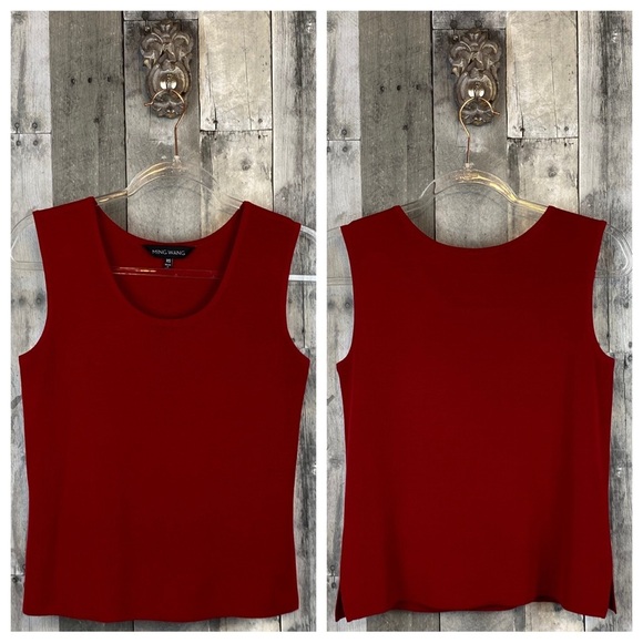 Ming Wang Scoop Neck Knit Tank in Dusk Red Size Extra Small. - Picture 8 of 10